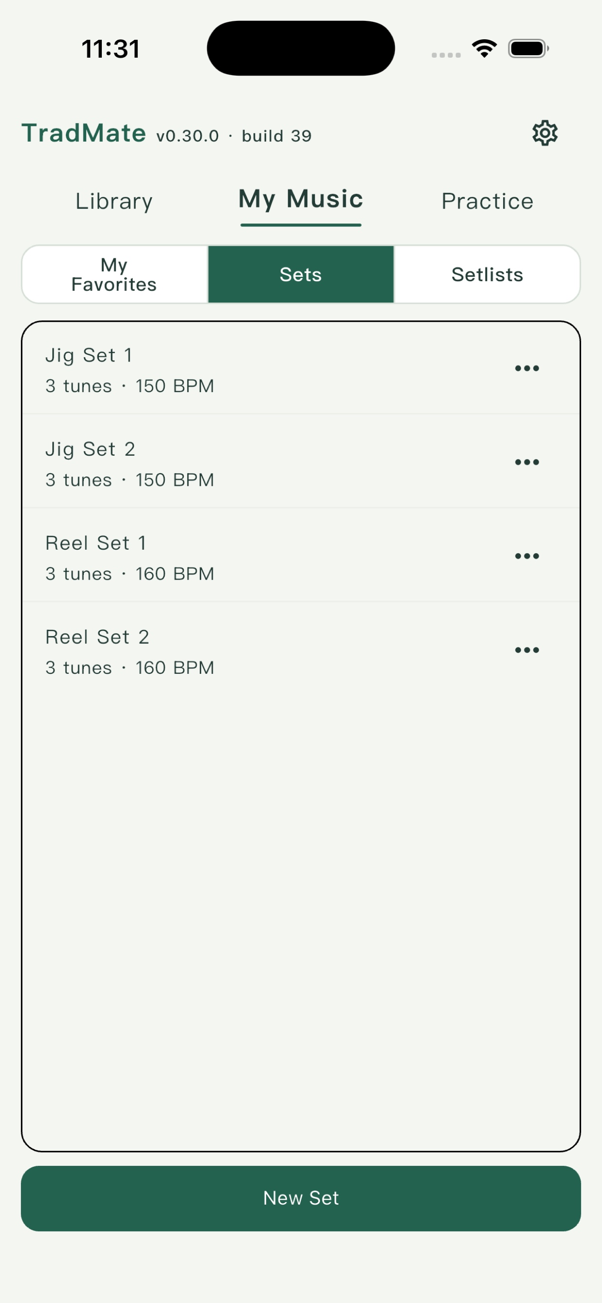 TradMate: Sets and setlists